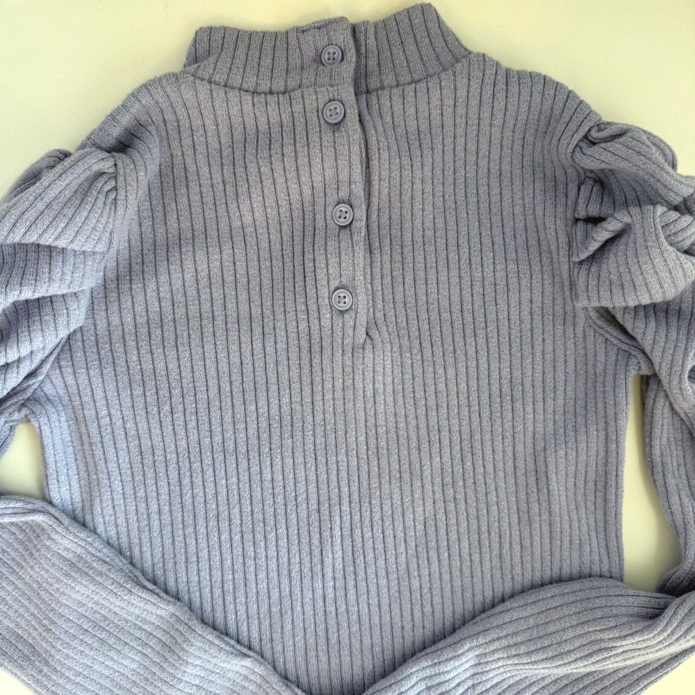Janie and Jack Girls Ribbed Puff Sleeve Sweater Top Lavender Shimmer Preppy 8 - Picture 7 of 14